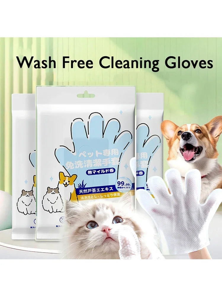 🧤🐾 6PCS Pet Wash-Free Cleaning Gloves – Dry Grooming Wipes