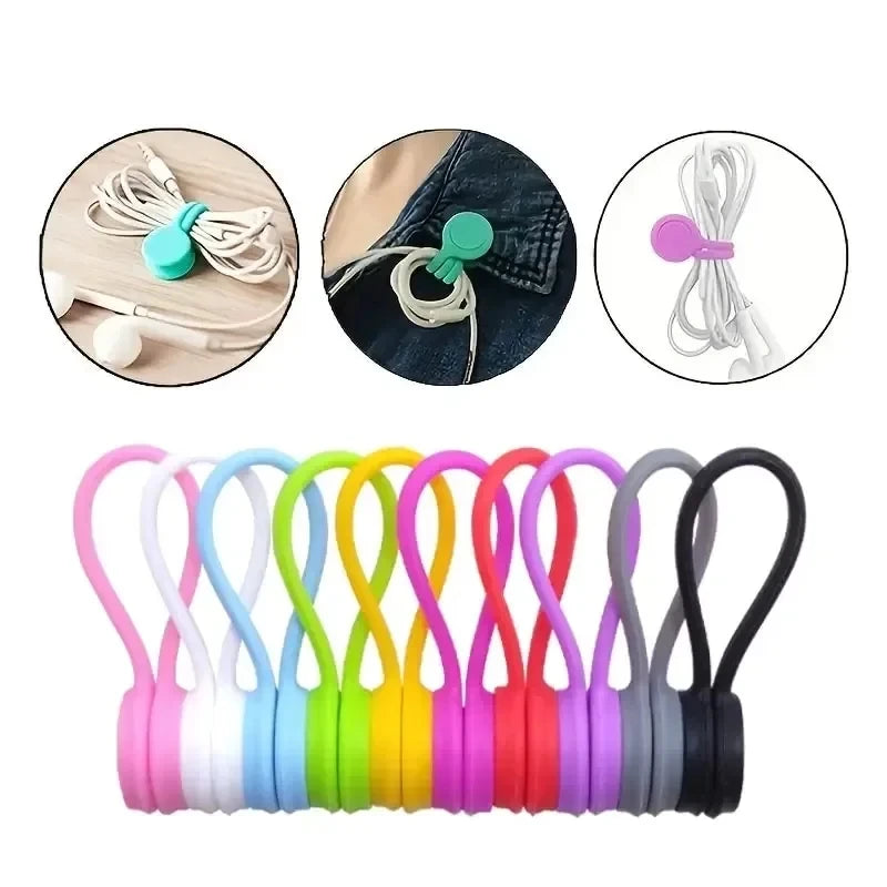 🧲🔌 Silicone Magnetic Cable Ties – Reusable Wire Organizer (1/3/5PCS)