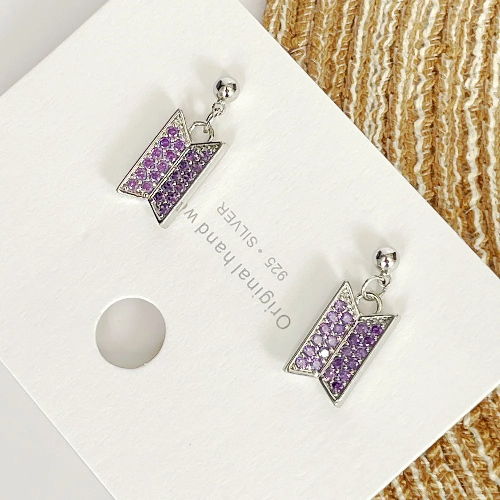 💜✨ Fashion Purple Crystal Earrings 🎧 | Zircon Alloy Pendant Earrings for Women & Girls 💎 | POP Music Lover Gift 🎤