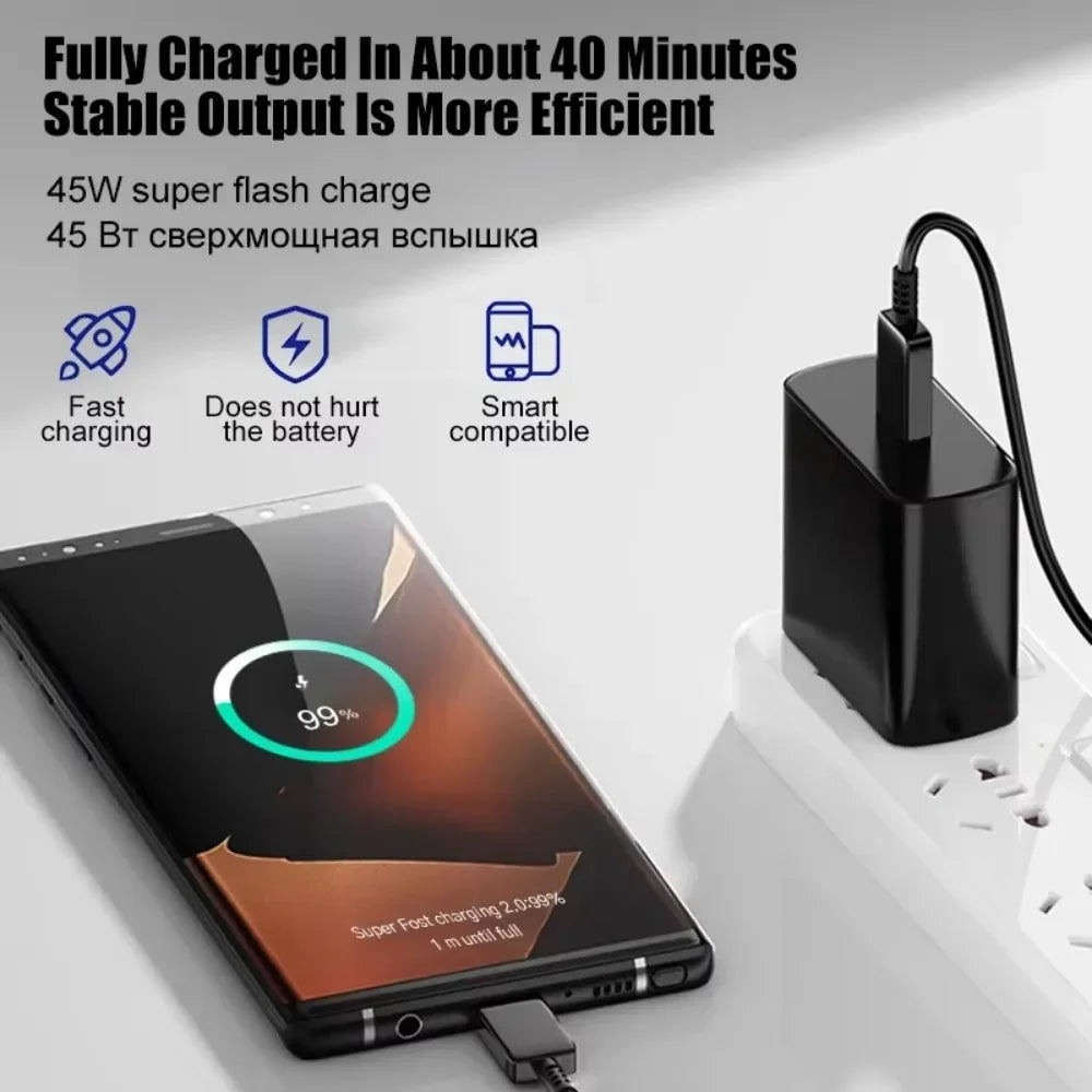 2PCS 45W Fast Charging Wall Charger with USB-C Cable for Samsung Galaxy