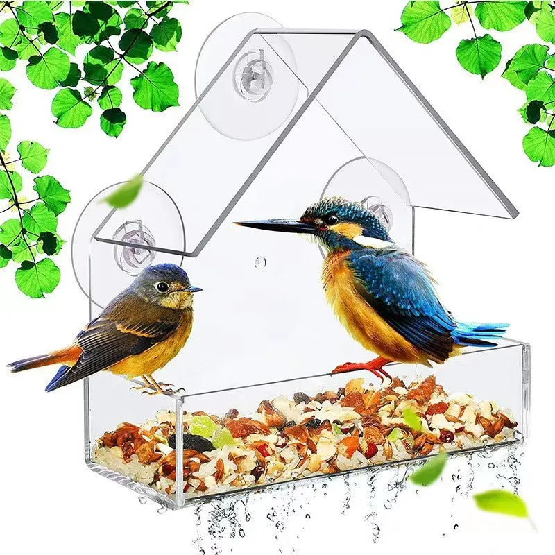 🐦✨ Transparent Window Bird Feeder House | Suction Cup Glass Feeder 🪟 | Outdoor Hummingbird Gazebo Feeding Cage Accessory