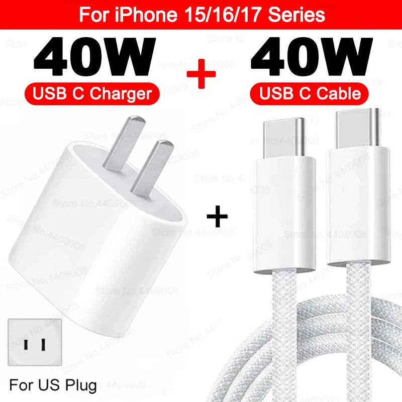 ⚡📱 40W USB-C Fast Charger for iPhone – PD Quick Charge Adapter + Cable