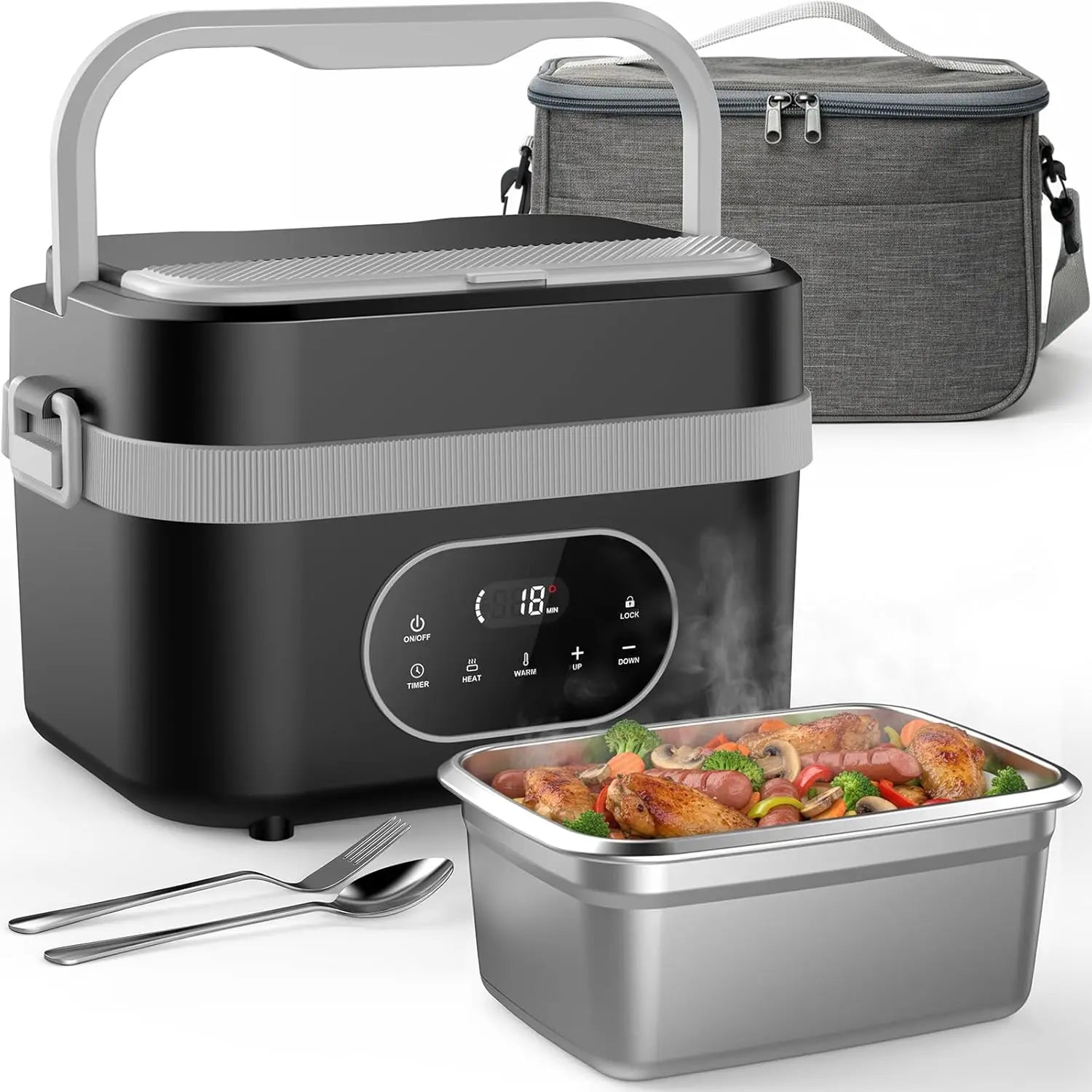 🔥🍱 Gison 1.5L Electric Heated Lunch Box for Adults | 60W Portable Food Warmer ⚡ | 18000mAh Display Lunch Heater for Work, Car & Home