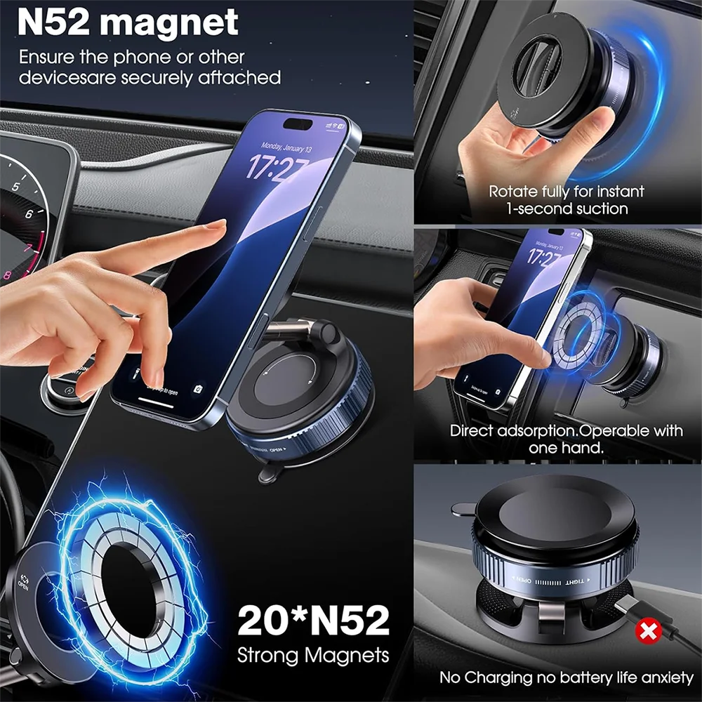 Upgraded 360° Vacuum Magnetic Phone Holder | Hands-Free Car Mount 🚗 | Suction Cup Magnetic Phone Stand for Car, Gym, Mirror, Kitchen & More ✨