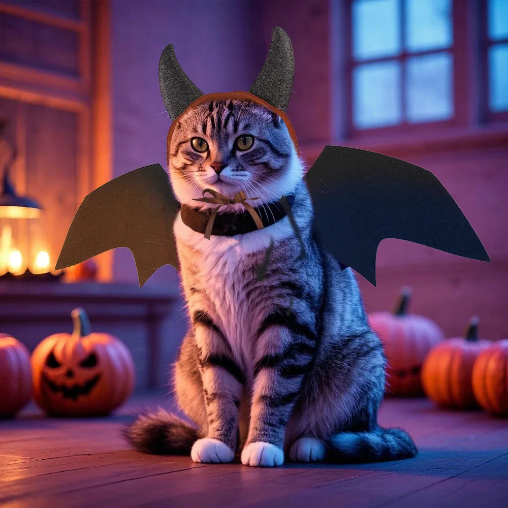 Cat Demon Costume Set – Horns & Bat Wings Halloween Outfit