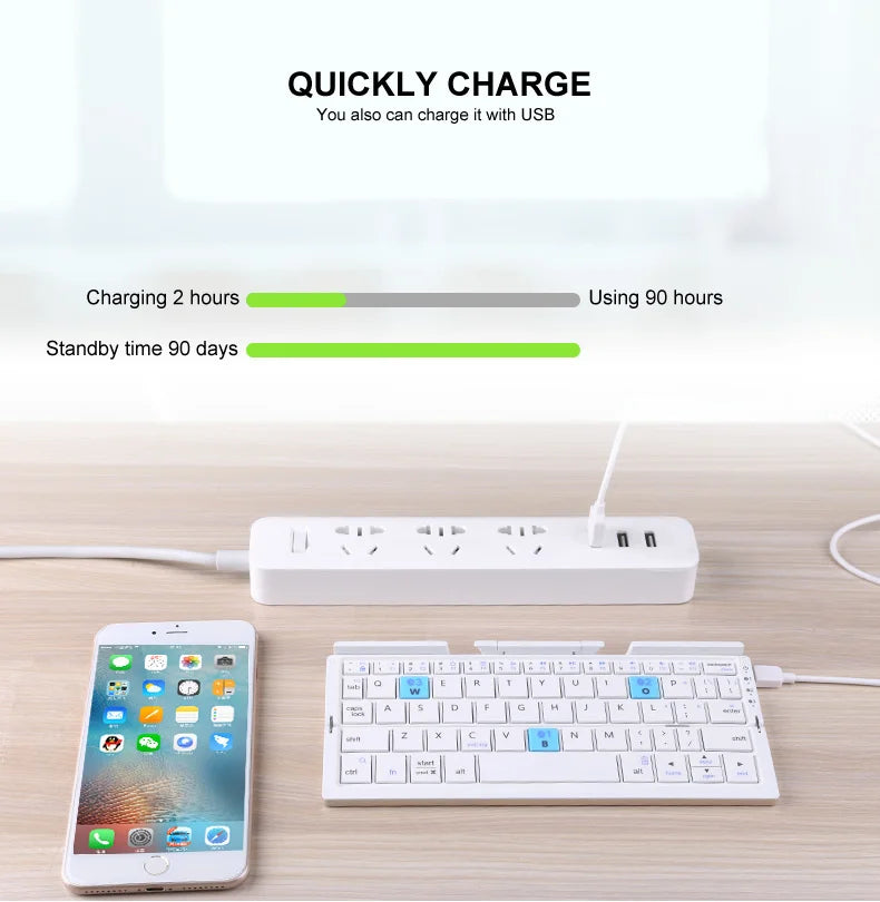 ⌨️📱 BOW Mini Folding Bluetooth Keyboard – 3 Device Support with Stand
