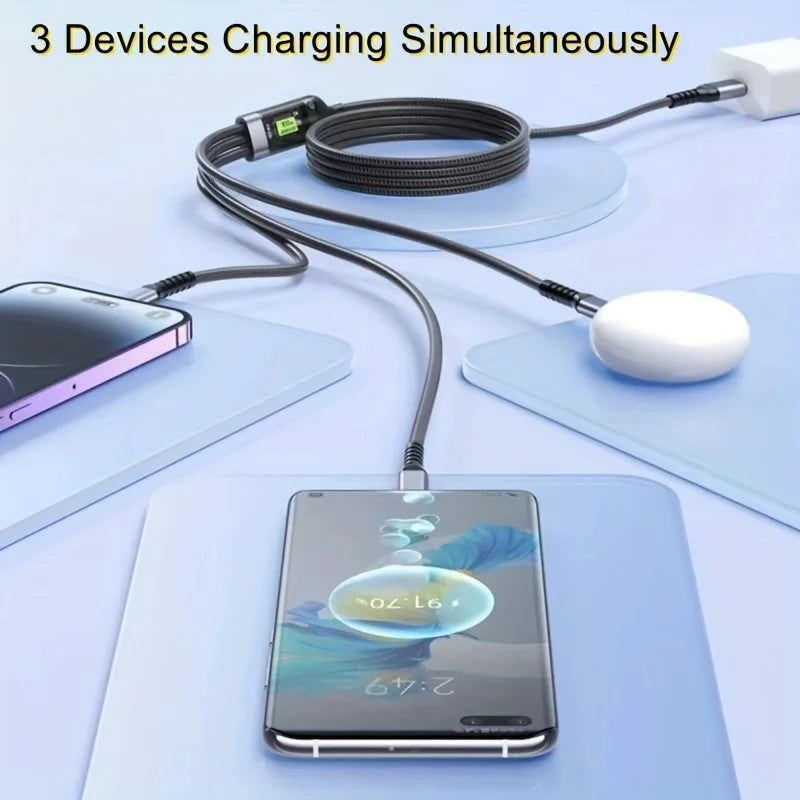 100W 3-in-1 MFi Transparent Fast Charging Cable with LED Pilot Lamp