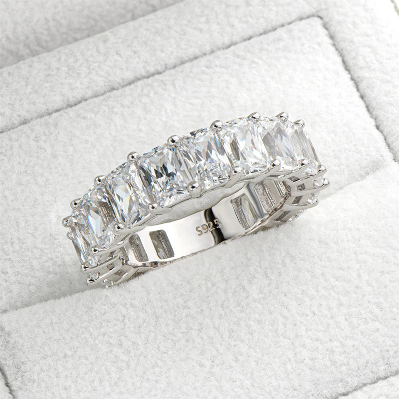 ANZIW 925 Sterling Silver Radiant Cut Full Eternity Ring | 6x4mm Sona Simulated Diamond Band | Luxury 5A Zircon Jewelry for Women