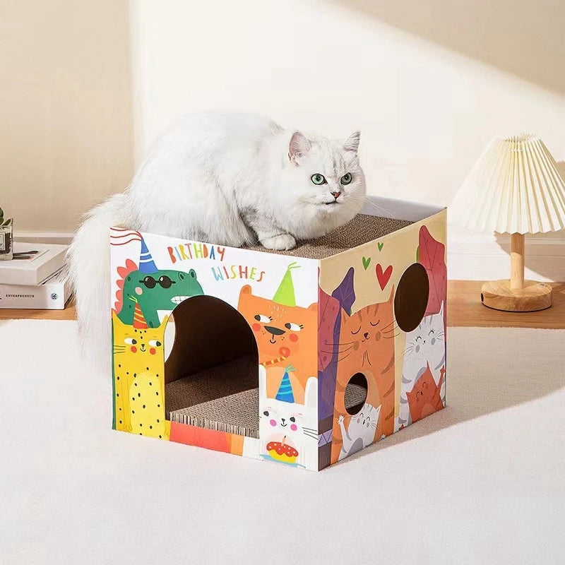 Double-Layer Cat Scratching House – Indoor Corrugated Cardboard Cat Condo & Scratch Pad for Claw Grinding