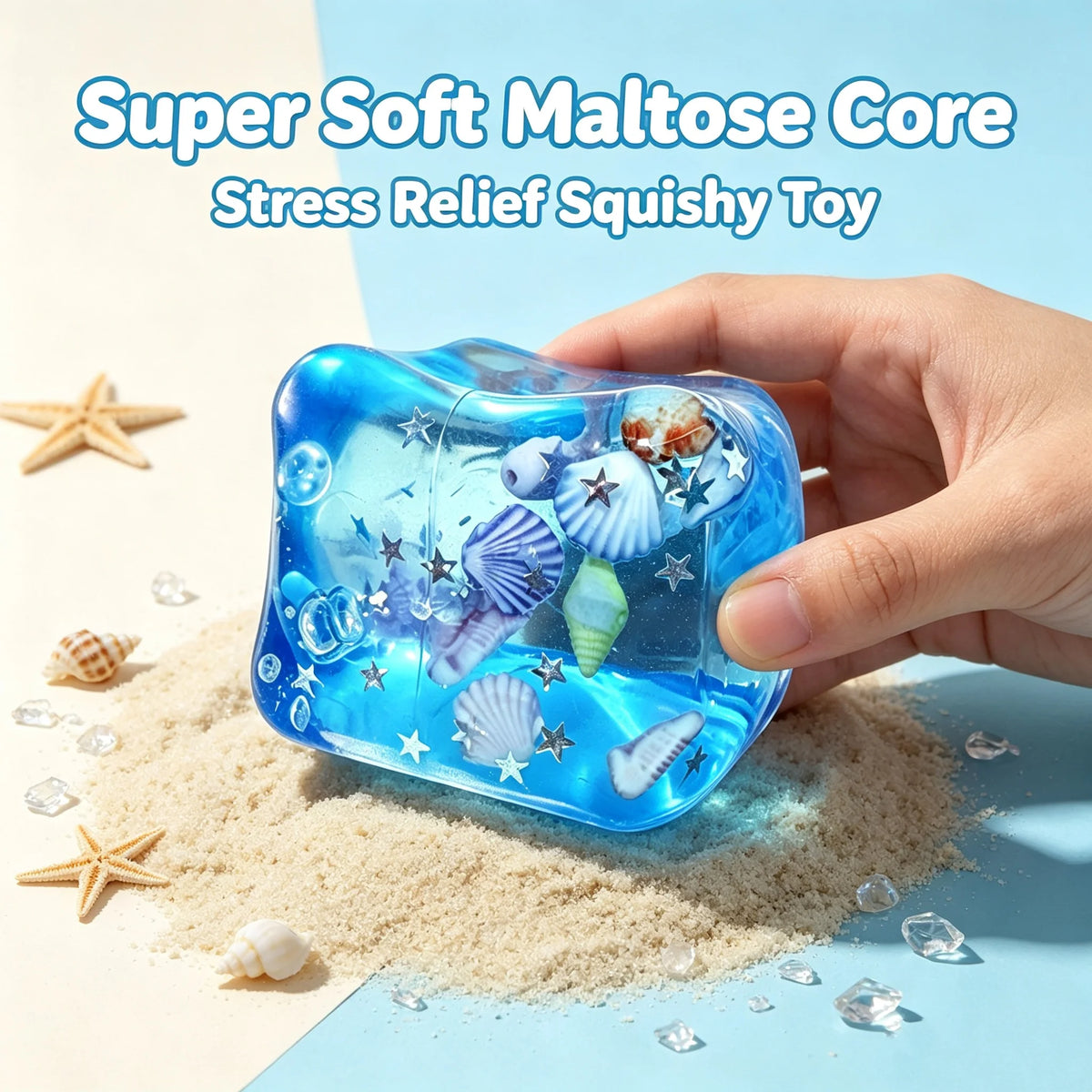 Ocean Shell Squishy Stress Ball – Transparent Star Maltose Fidget Toy