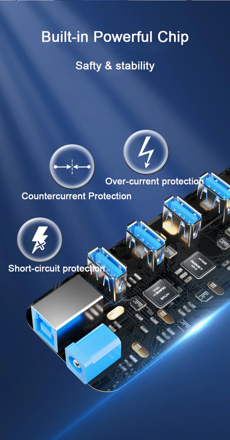 🌈🔌 RGB USB 3.0 Hub 7-Port – 5Gbps with Individual Switch