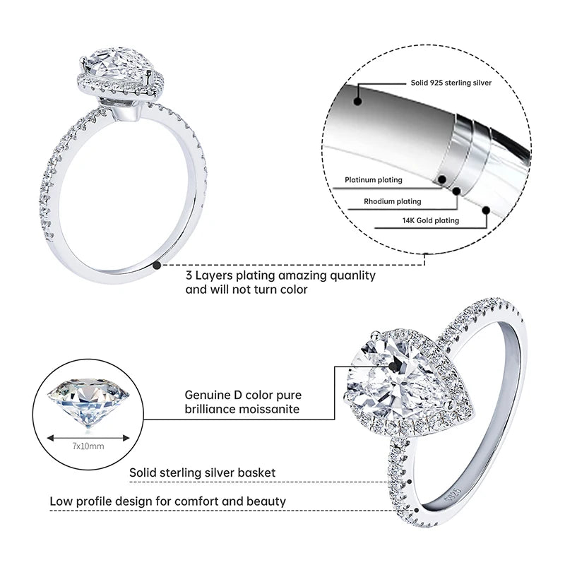 💍✨ RAPRGOLD Pear Cut Moissanite Halo Engagement Ring 💎 | 925 Sterling Silver Promise & Wedding Band for Women 💖