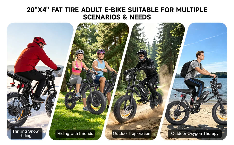 1500W Mountain Electric Bike 48V 15Ah Lithium Battery 20" Fat Tire Adult eBike, 31 MPH Max Speed, 65 Mile Range, Shimano 7-Speed