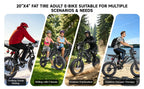 1500W Mountain Electric Bike 48V 15Ah Lithium Battery 20" Fat Tire Adult eBike, 31 MPH Max Speed, 65 Mile Range, Shimano 7-Speed