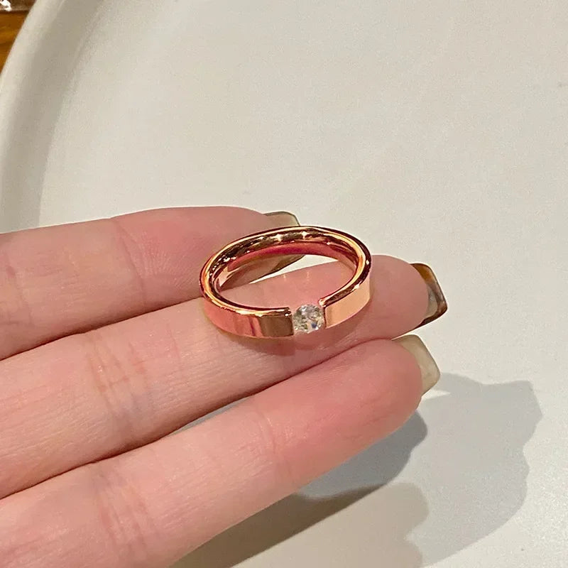 💍✨ Fashion Stainless Steel Cubic Zirconia Ring 💛 | Gold Color Wedding Ring for Women & Men 👩‍❤️‍👨 | Couple Jewelry Gift