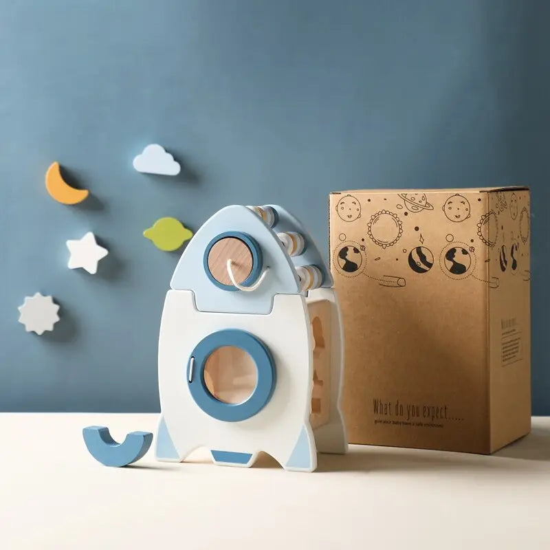 Montessori Educational Train or Rocket Toys Baby Busy Box Calculate Graphic Cognition Toys for Children Wooden Toys for Kids Baby Gift G8Central.com