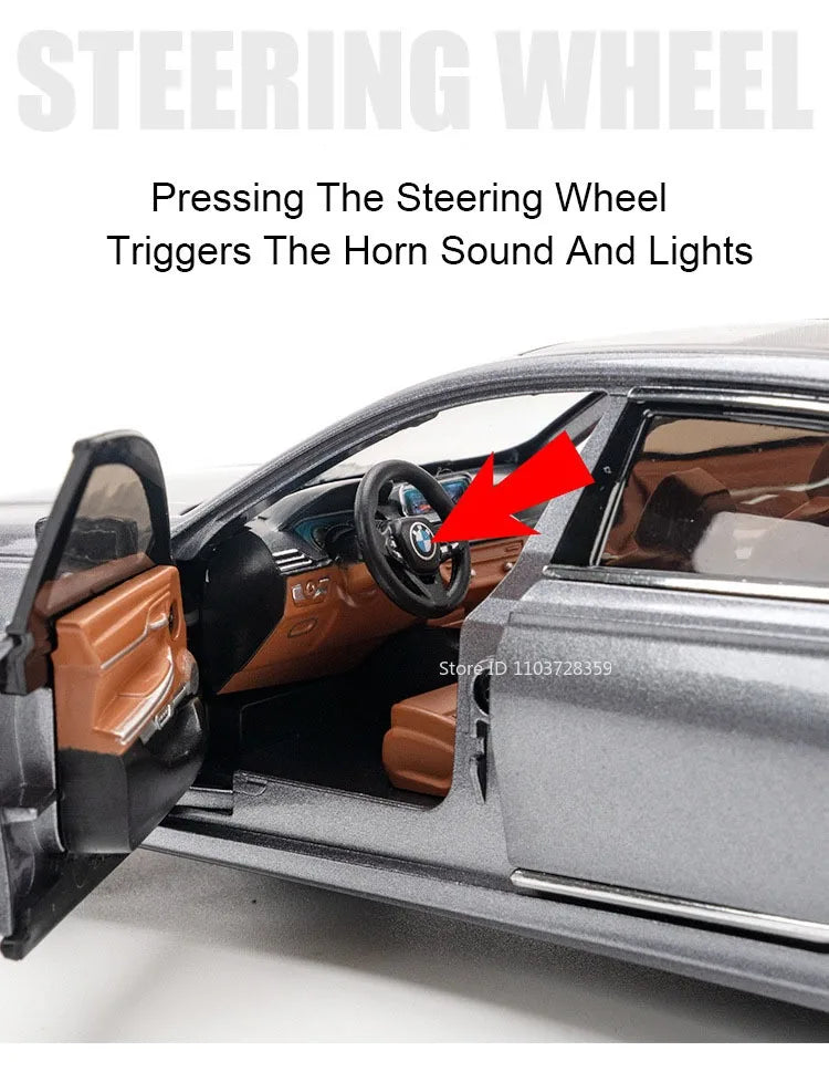 1:24 Miniature M4 or 760Li Model Toy Cars Alloy Diecast Sound Light Doors Opened Pull Back Shock Absorption Toy Vehicles Kids Gifts