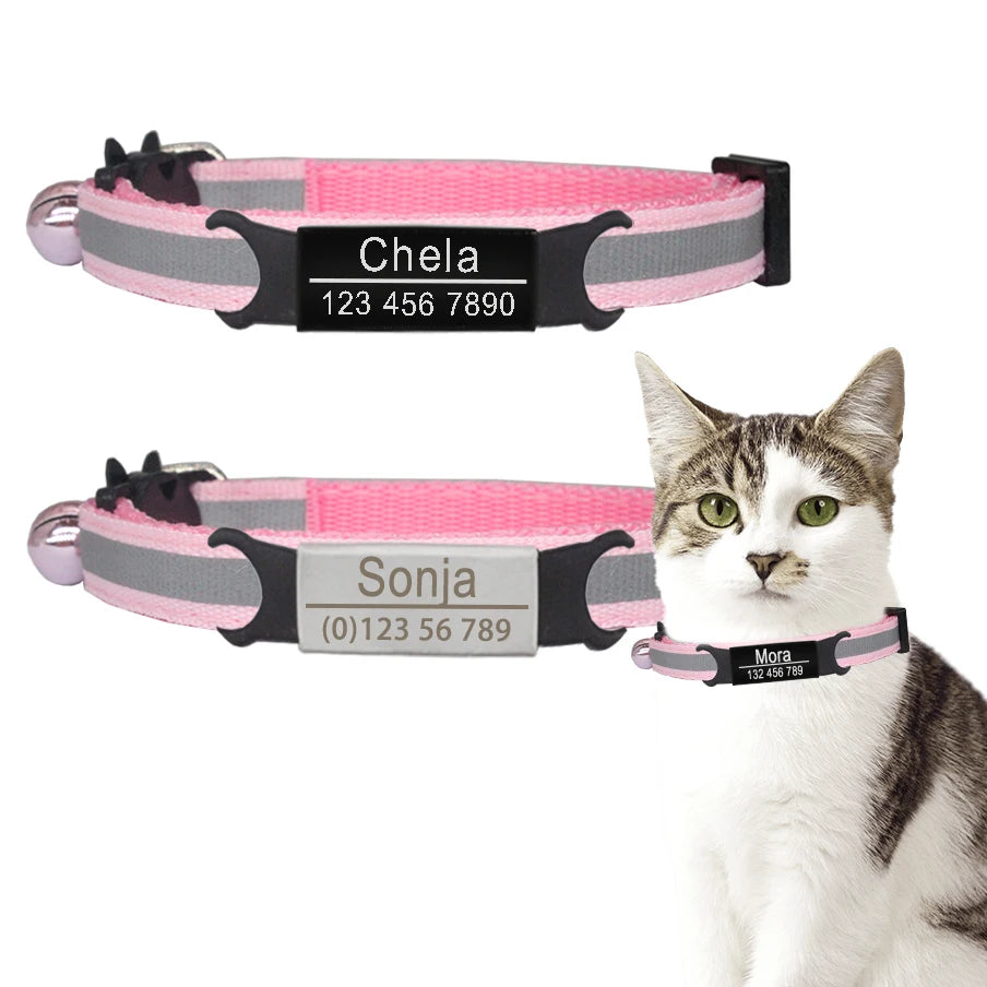 🐱✨ Reflective Adjustable Cat Collar – Personalized ID Free Engraving