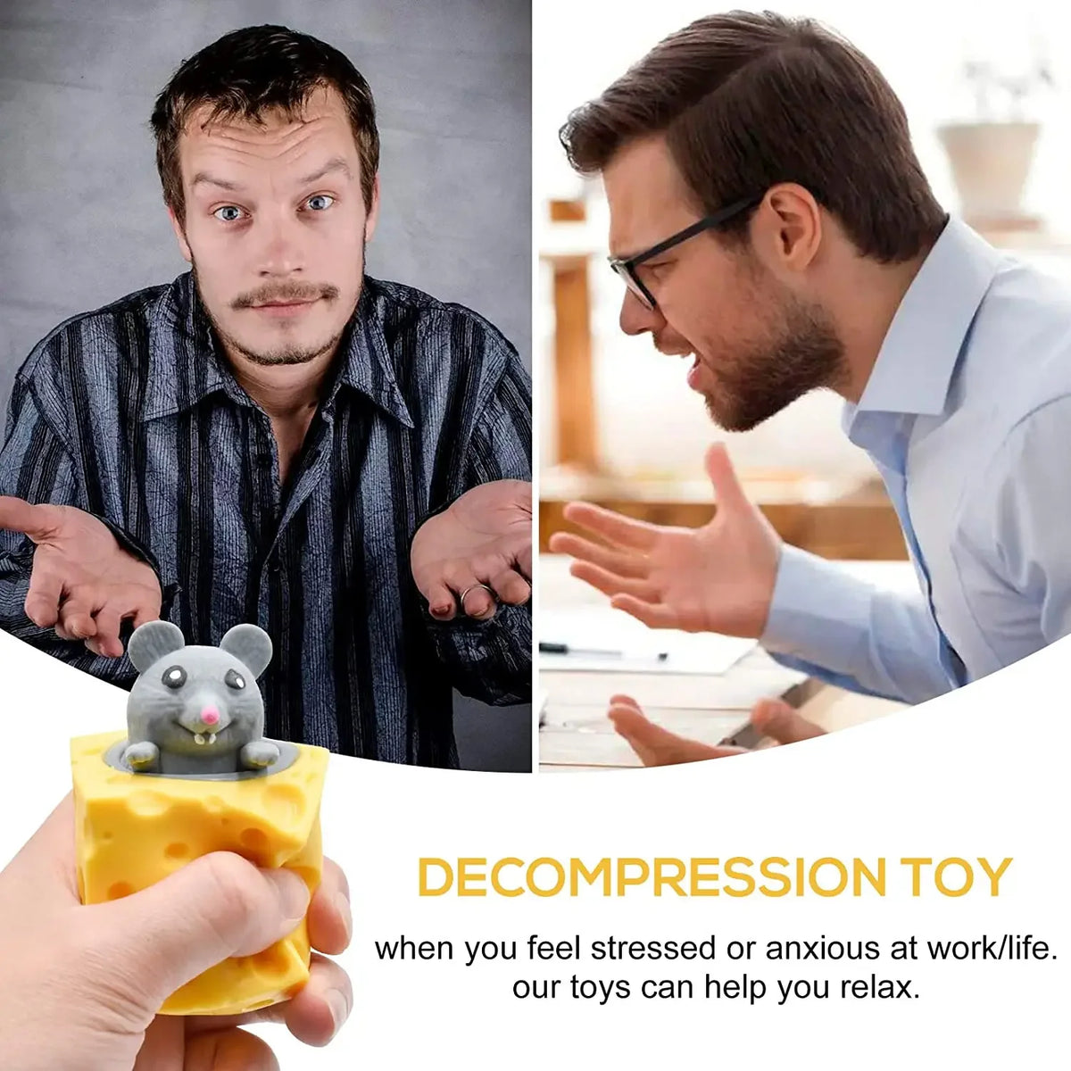 Cheese Mouse Squishy Stress Ball – Cute Sensory Squeeze Fidget Toy