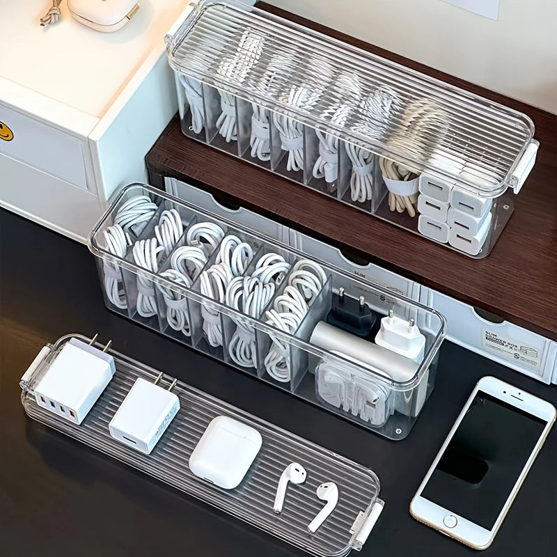 📦🔌 Desktop Data Cable Storage Box – Dustproof Large Capacity Organizer