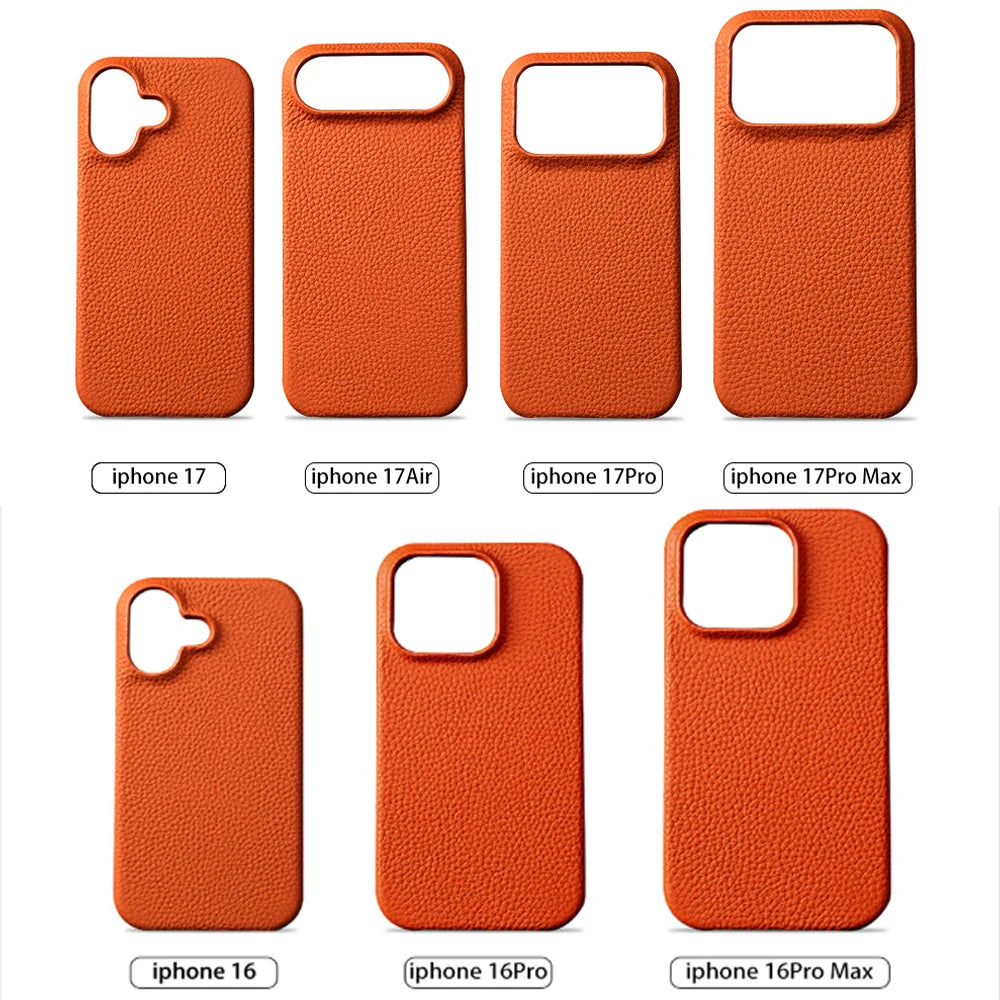 Luxury Lychee Cowhide Leather MagSafe Case for iPhone 17 / 16 / 15 Series