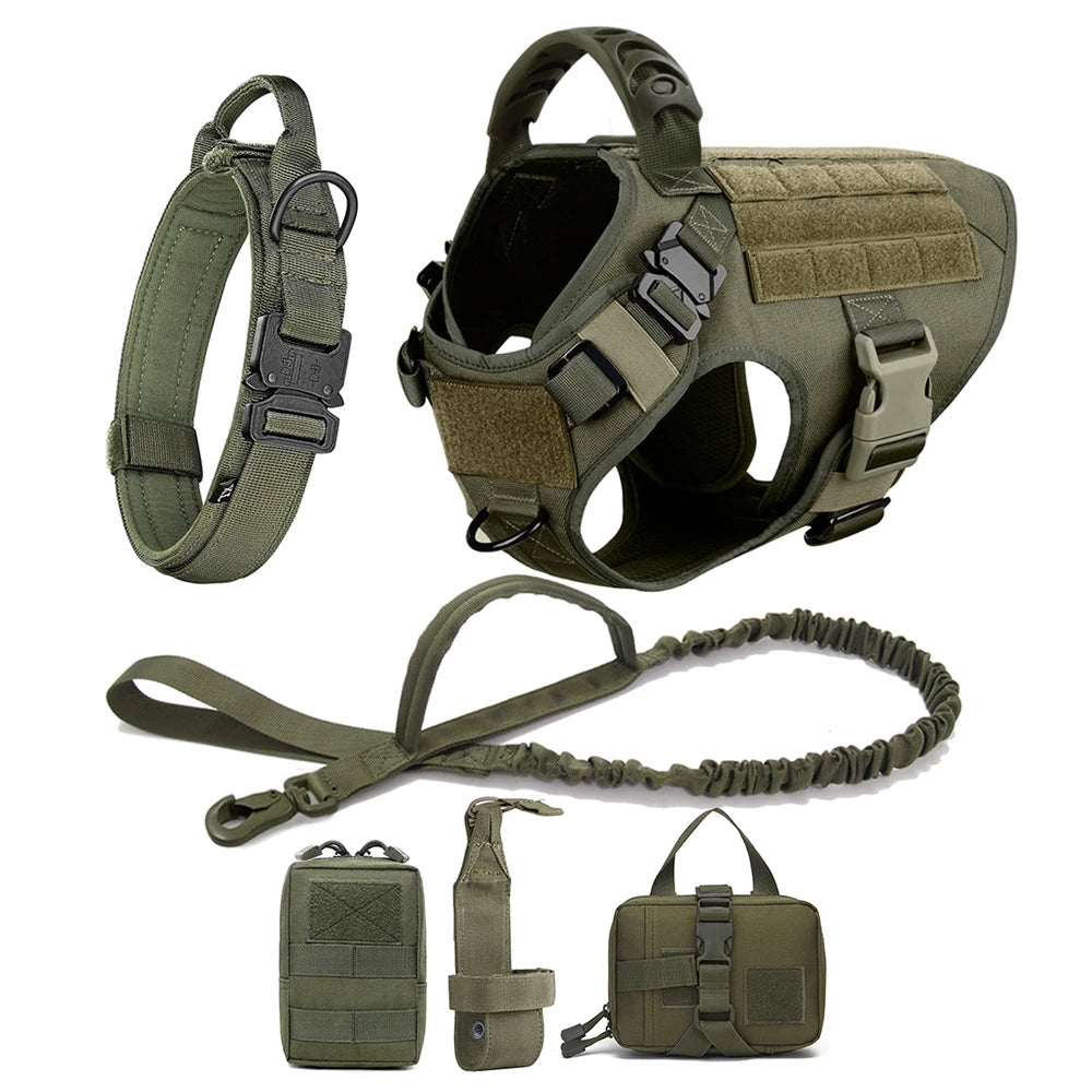 Tactical Large Dog Harness & Leash Set 🐕‍🦺 Military Training Vest with Collar for German Shepherd, Malinois & Medium-Large Dogs