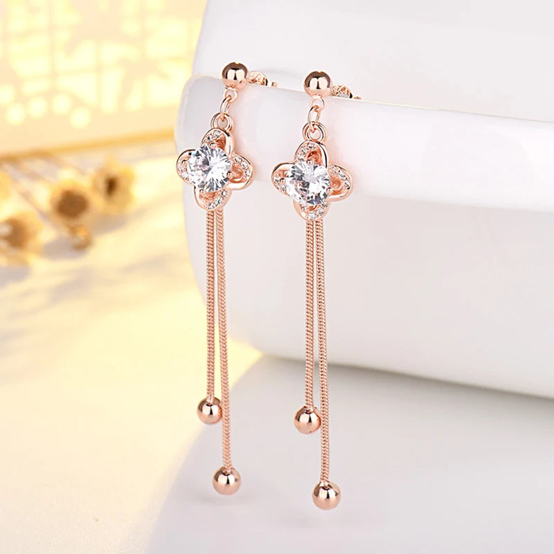 ✨💎 925 Silver Ear Needle Crystal Star Stud Earrings 💖 | Heart Chain Tassel Pendant Earrings for Women 👰 | Party & Wedding Jewelry Accessories 🌟