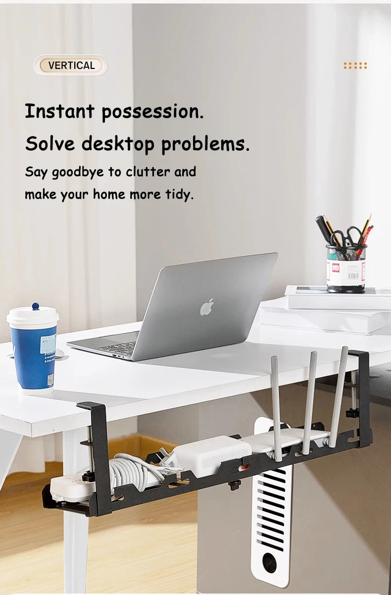 🔌🗂️ Telescopic Under Desk Cable Management Tray – No Drill Metal Rack