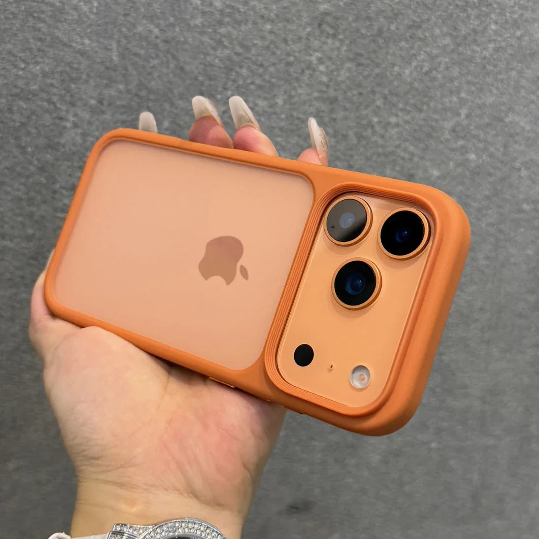 Luxury Orange Matte Transparent Case with Metal Buttons for iPhone 17 Pro Max