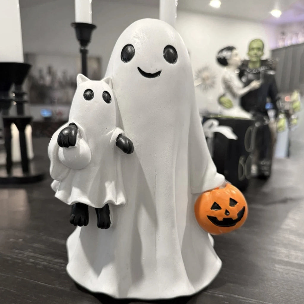 Halloween Ghost Pet Figurine – Funny Resin Spooky Décor