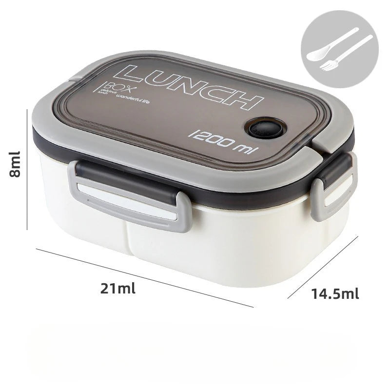 🍱✨ 1200ML Double-Layer Lunch Box | Portable Compartment Microwave Food Box 🍴 | Leakproof Camping & Office Meal Container with Spoon & Fork