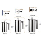 ☕✨ Stainless Steel French Press Coffee Maker | Double-Walled Insulated Coffee Pot 🫖 | 350ml / 800ml / 1000ml Coffee Brewer
