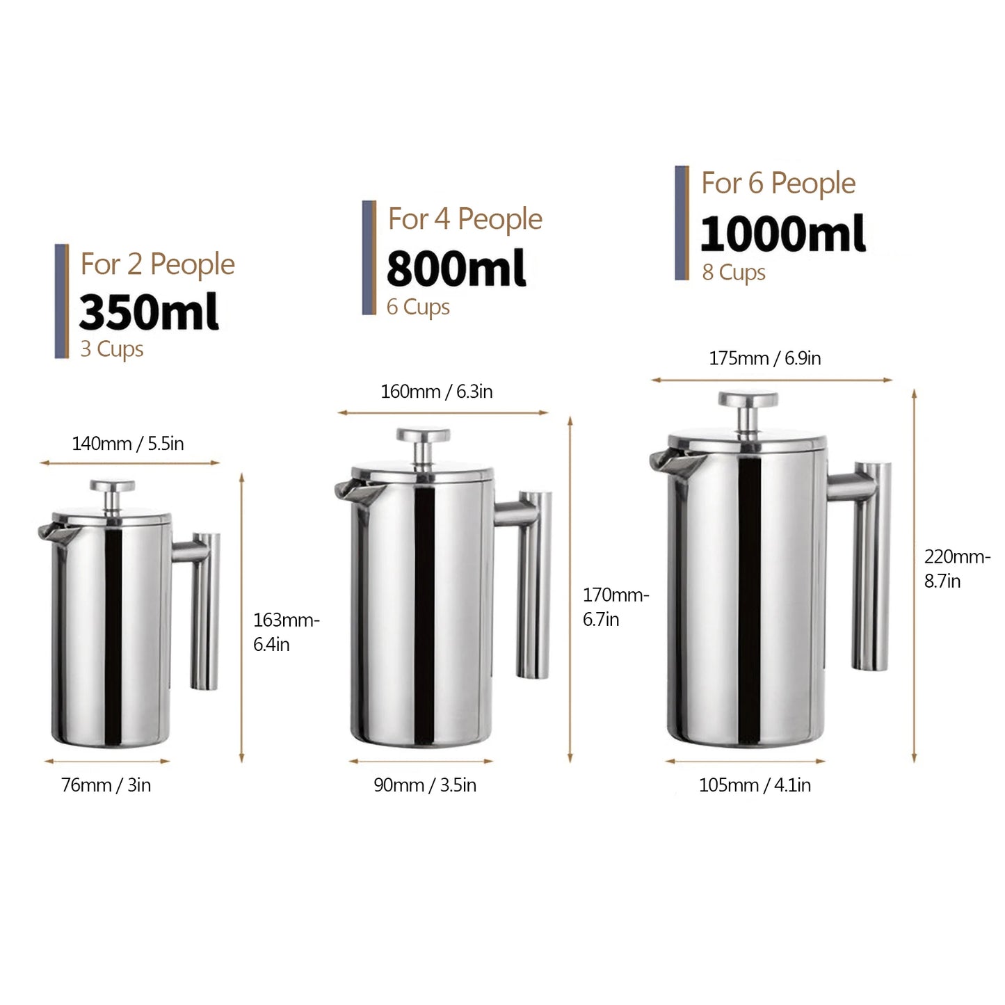 ☕✨ Stainless Steel French Press Coffee Maker | Double-Walled Insulated Coffee Pot 🫖 | 350ml / 800ml / 1000ml Coffee Brewer