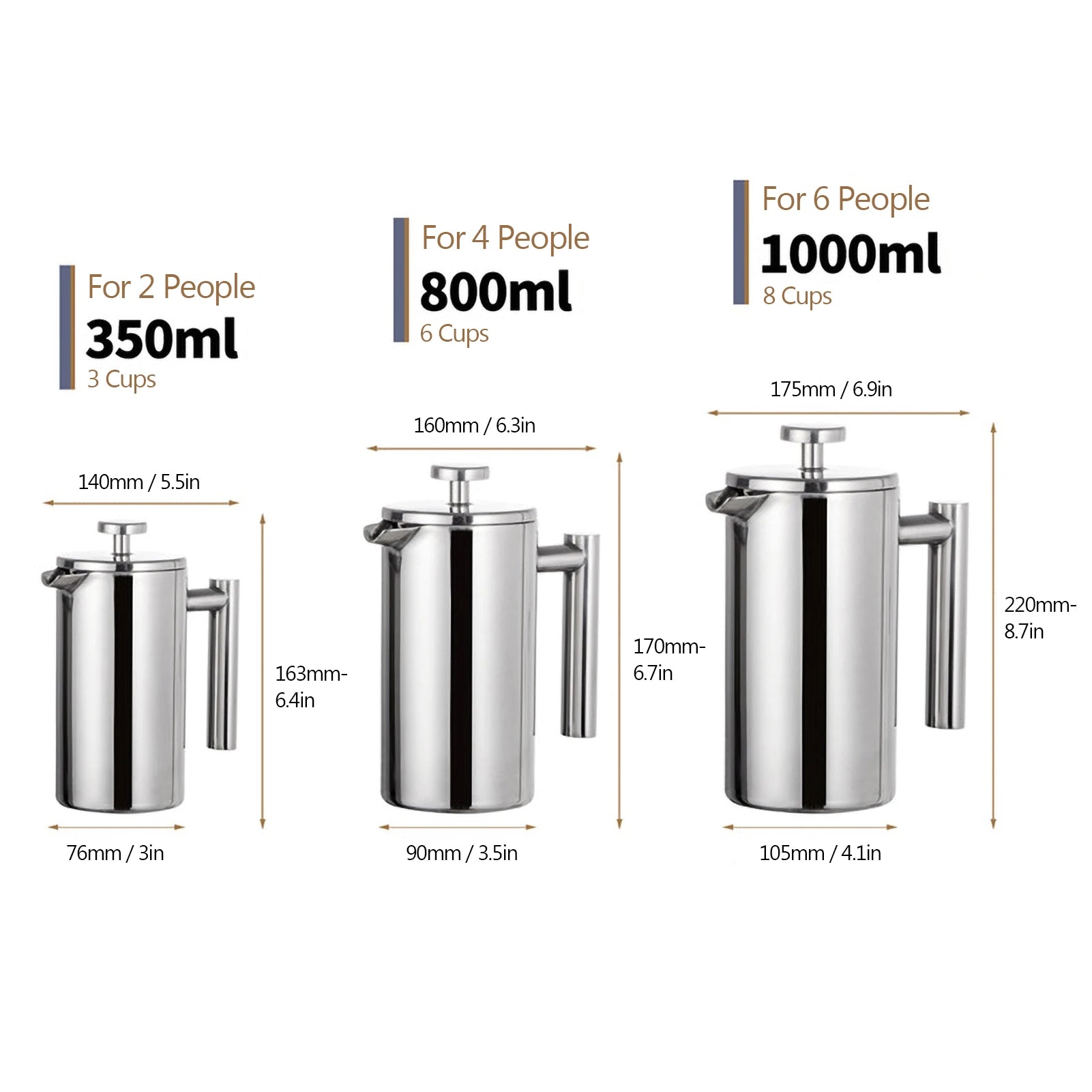 ☕✨ Stainless Steel French Press Coffee Maker | Double-Walled Insulated Coffee Pot 🫖 | 350ml / 800ml / 1000ml Coffee Brewer