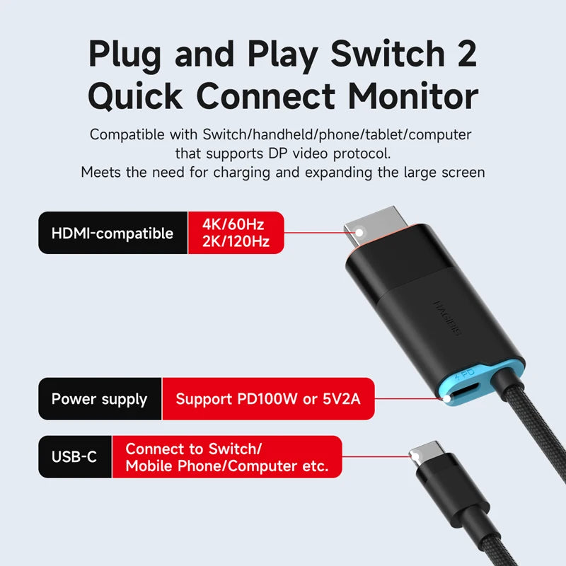 🎮🔗 Hagibis Switch 2 Dock – 4K@60Hz USB-C to HDMI with 100W PD