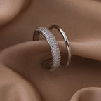 💍✨ Luxury Gold Color Double Layer Wide Couple Rings 💛 | Stainless Steel Shiny Crystal Rings for Women & Men 👩‍❤️‍👨 | Fashion Finger Jewelry Gift