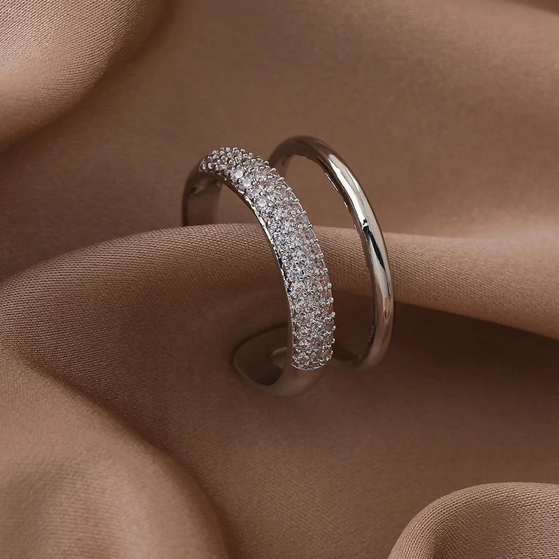 💍✨ Luxury Gold Color Double Layer Wide Couple Rings 💛 | Stainless Steel Shiny Crystal Rings for Women & Men 👩‍❤️‍👨 | Fashion Finger Jewelry Gift