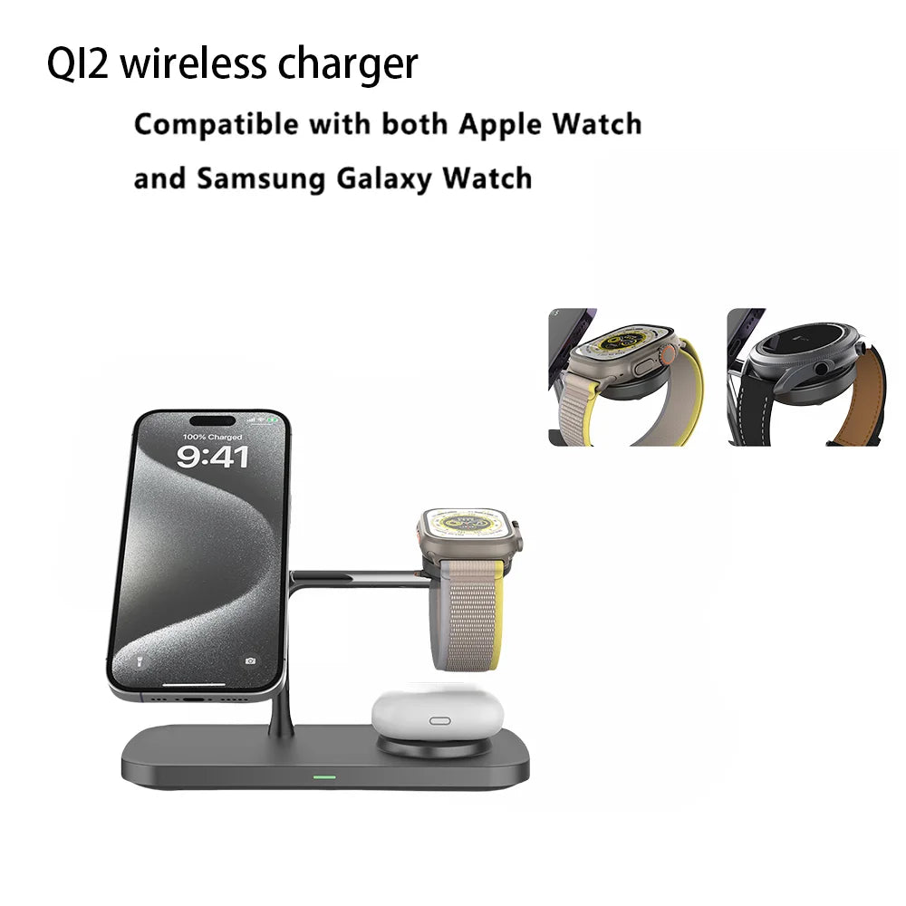 3-in-1 Wireless Charger Stand – Fast Charging for iPhone, Apple Watch & AirPods