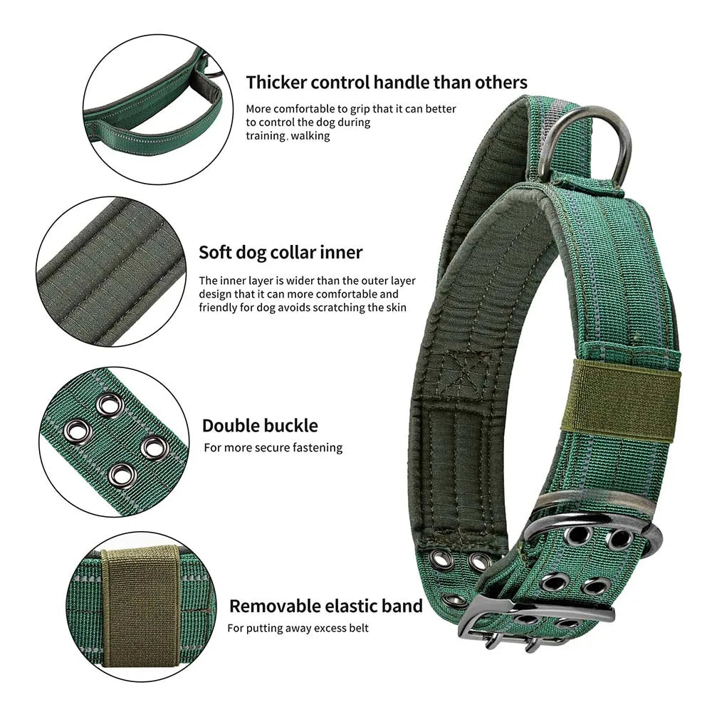 🐕🛡️ Tactical Dog Collar with Handle – Heavy Duty Double Buckle
