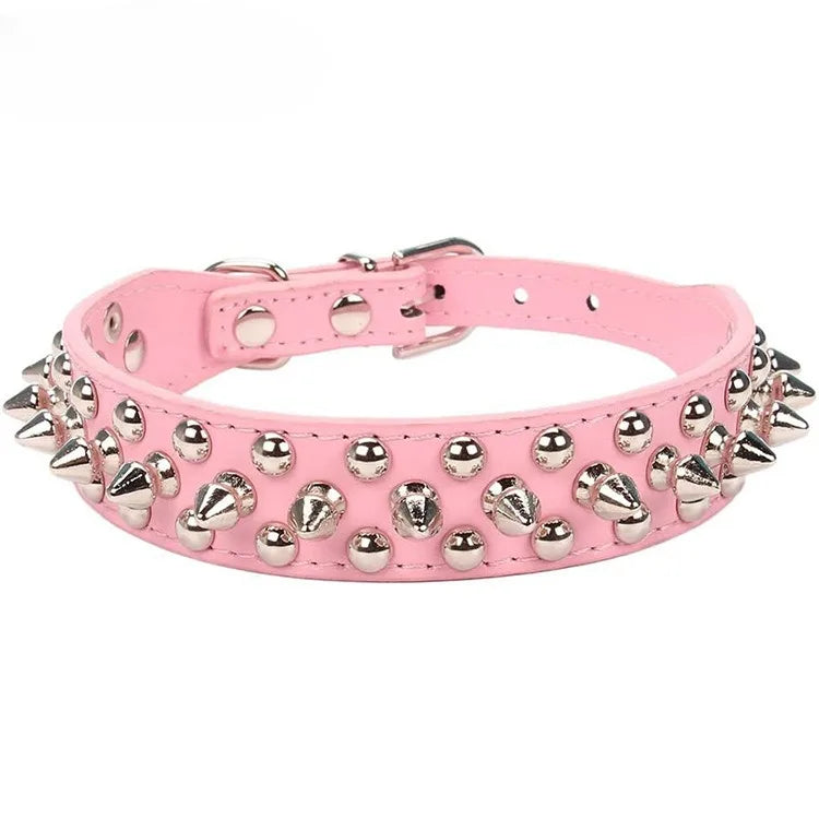 Adjustable Spiked Dog Collar 🐶 PU Leather Punk Studded Pet Collar for Small Dogs & Cats