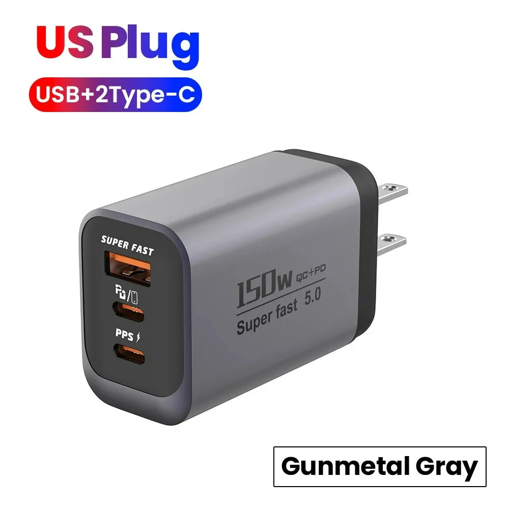 ⚡ 150W USB-C Fast Charger PD + QC3.0 | Super Fast 5.0 Travel Wall Adapter for iPhone 17, Samsung & Google Pixel 🔥