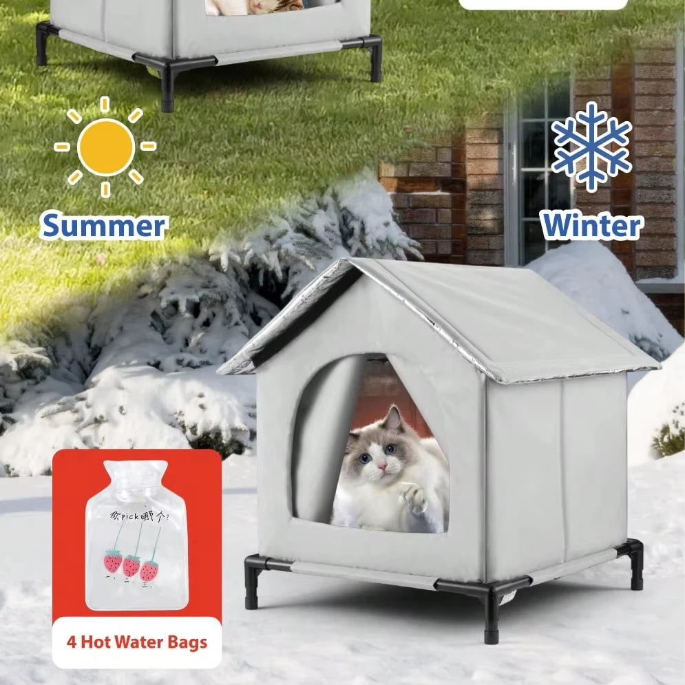 🐱🏠 Waterproof Winter Stray Cat House with Mat – Foldable Warm Shelter