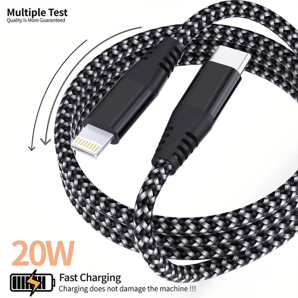 MFi Certified USB-C to Lightning Fast Charging Cable 20W – Nylon Braided (1PC / 2PCS)