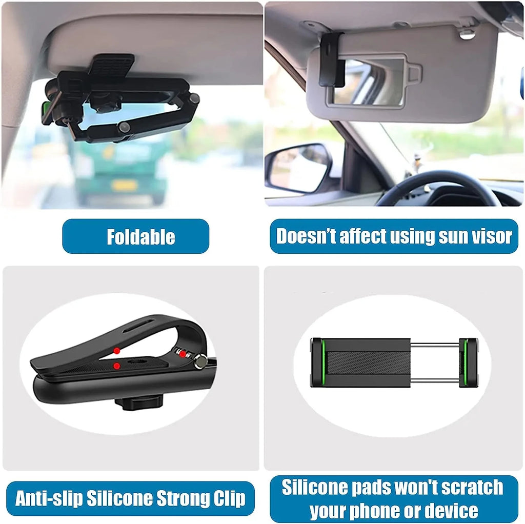 360° Rotating Sun Visor Phone Holder for Car – Universal Mount