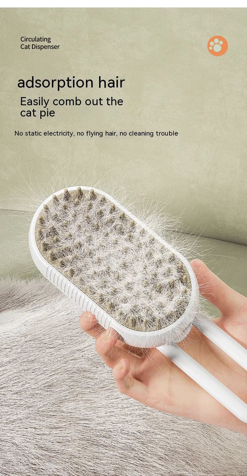 ✨ 3‑in‑1 Pet Electric Steam Brush | Cat & Dog Cleaning Spray Massage Grooming Comb | Retractable Handle | USB Rechargeable Hair Removal Beauty Brush