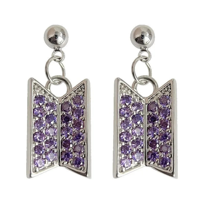 💜✨ Fashion Purple Crystal Earrings 🎧 | Zircon Alloy Pendant Earrings for Women & Girls 💎 | POP Music Lover Gift 🎤