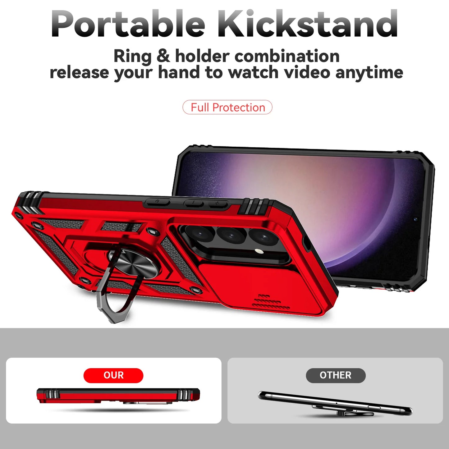 Luxury Armor Case with Ring Holder & Slide Camera Cover for Samsung Galaxy S Series