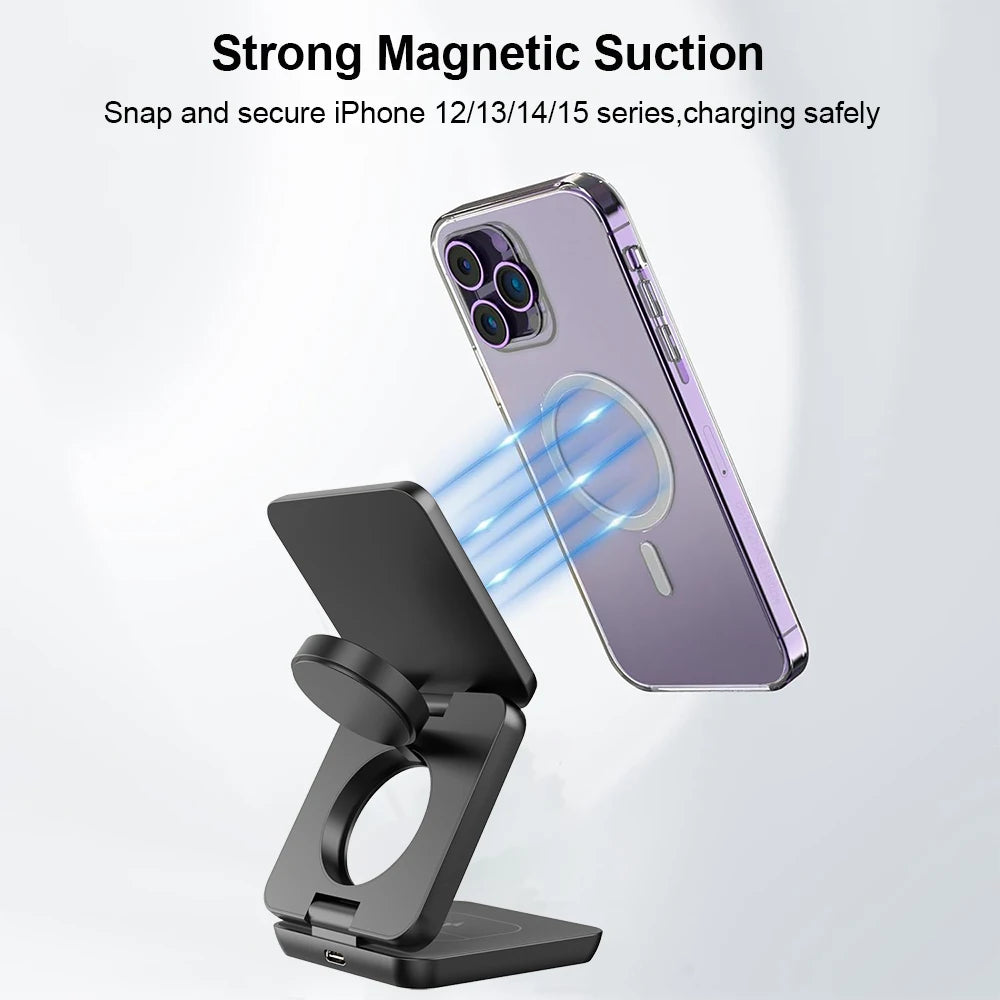 3-in-1 Foldable Magnetic Wireless Charging Station for iPhone & Apple Watch
