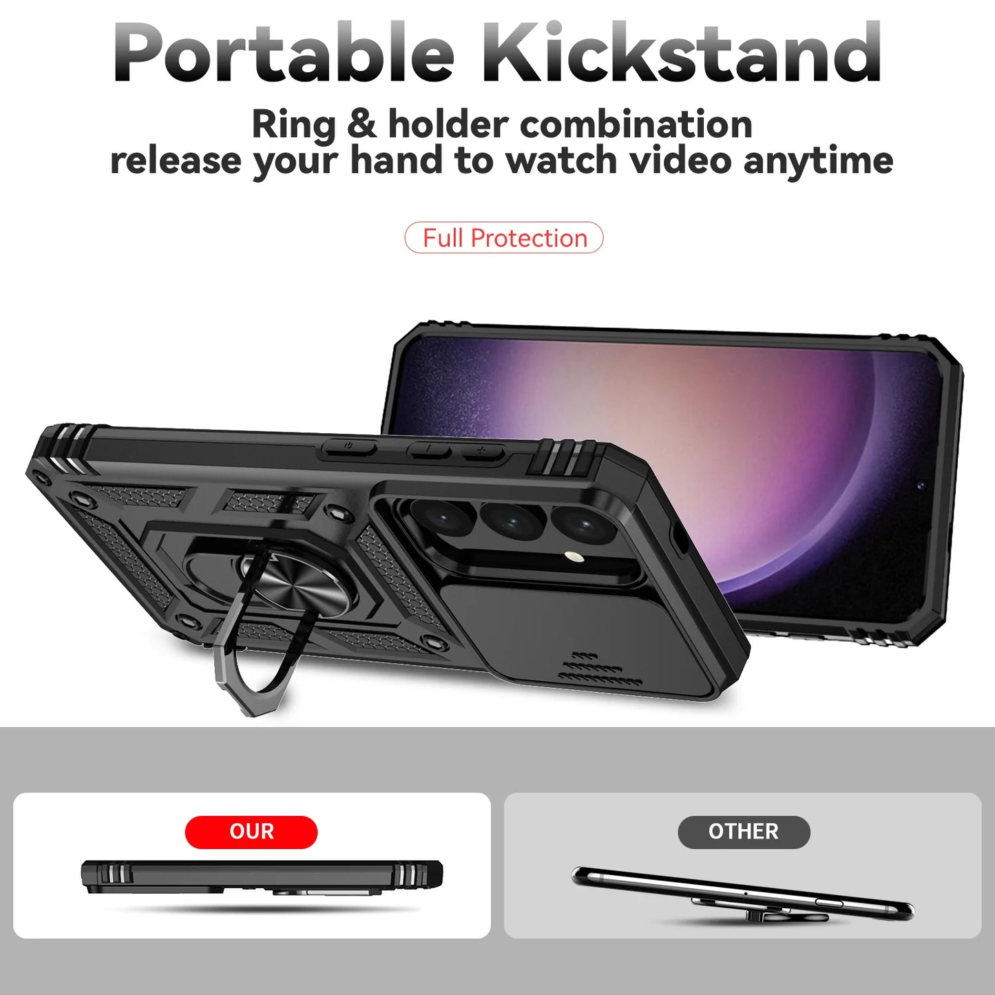 Luxury Armor Case with Ring Holder & Slide Camera Cover for Samsung Galaxy S Series