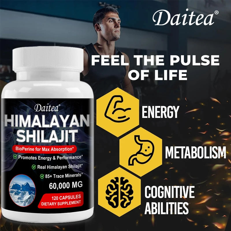 🌄 Himalaya Shilajit Capsules with Trace Minerals & Fulvic Acid – Natural Energy, Strength & Wellness Support (30/60/120 Capsules)